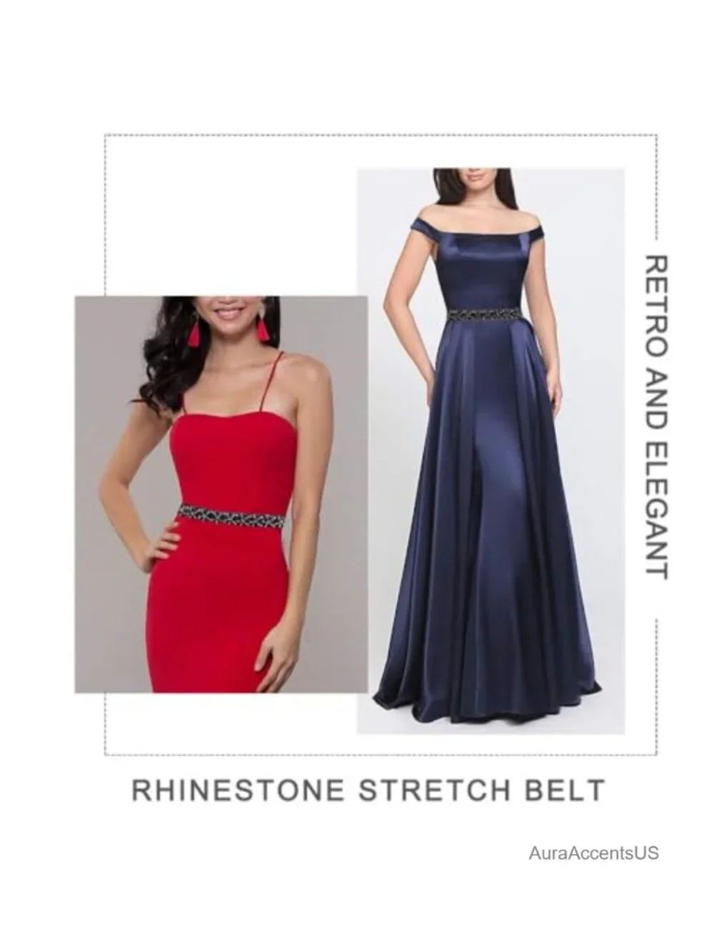 Beaded Rhinestone Stretchy Elastic Waist Belt for Dress